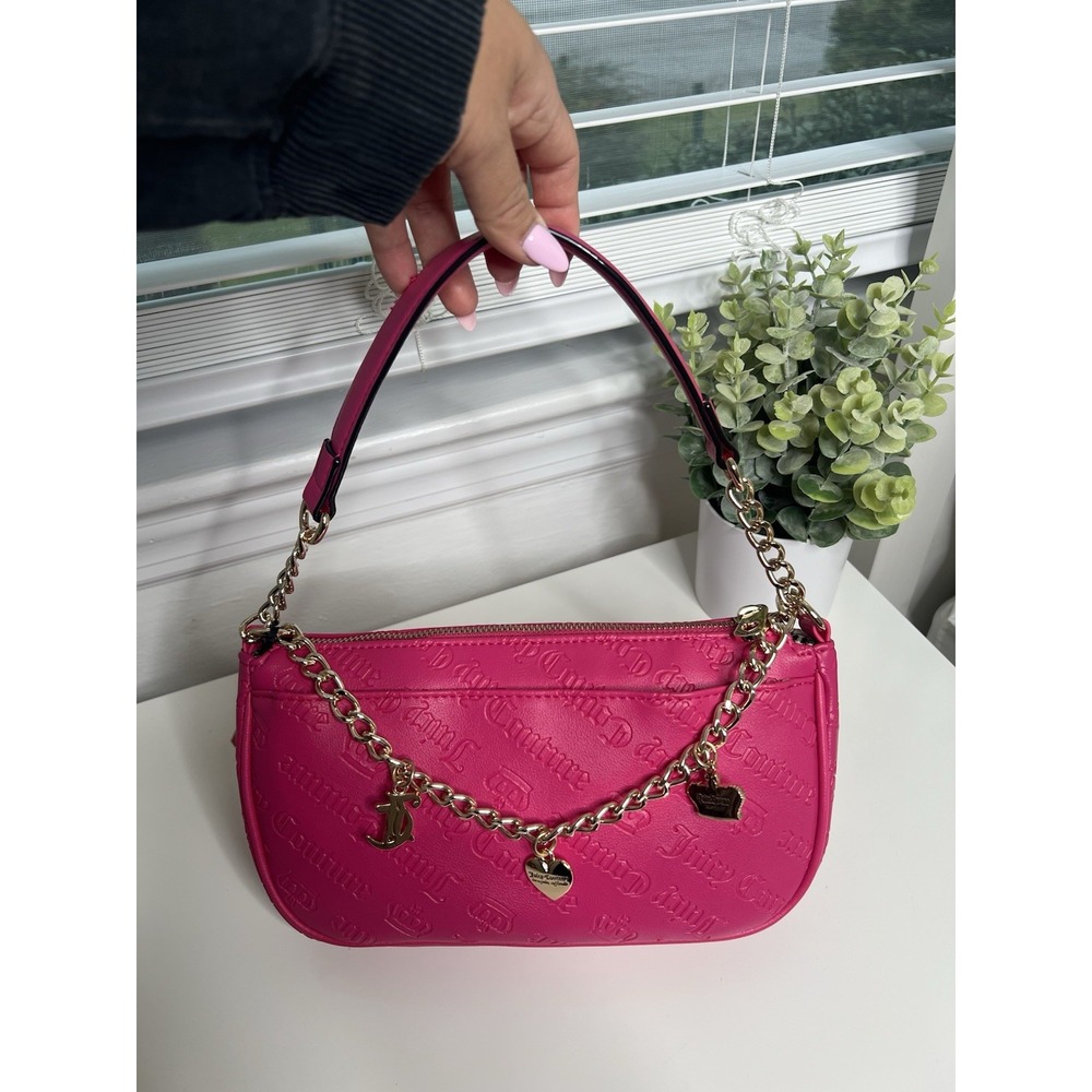 Juicy Couture Pink Flash Shoulder Bag‎ Gold Tone Chain Y2K Zipped Purse Charms